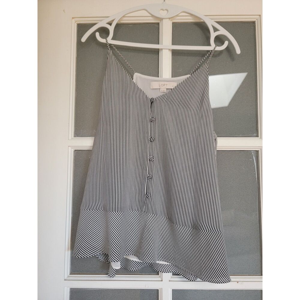LOFT Petites Striped Button Front Cami Tank Blouse Navy White Small Petite SP